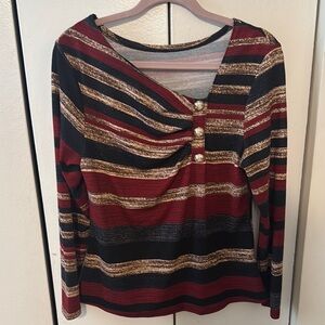 SHEIN Red and Black Ruched Buttoned Blouse